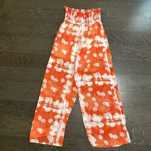 Forgotten Grace Orange Sheer Lined Rouched Waist Pants Flowy Boho Breezy Size M